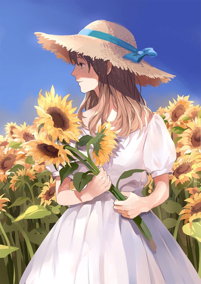 anime girl cầm hoa cute