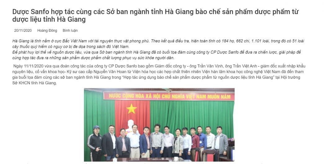 Dược Sanfo hợp tác cùng tỉnh Hà Giang để sản xuất dược phẩm từ sâm cau
