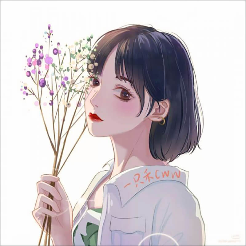 anime girl cầm hoa